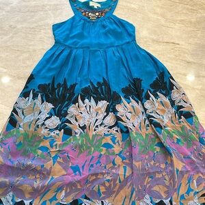 Moulinette Soeurs | Silk Maxi Halter Dress | Teal/Purple | Size 6